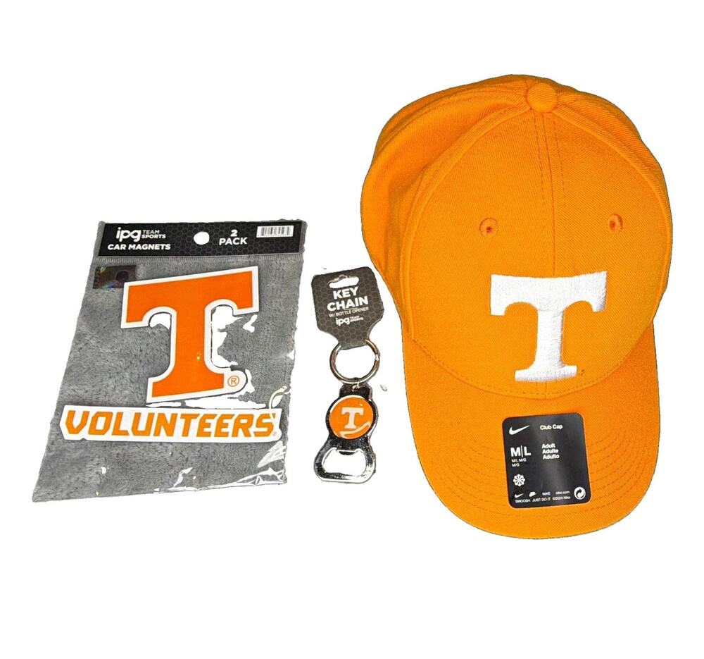 Gift Pack Tennessee Volunteers Orange M/L Cap Hat Keychain Magnet Decal